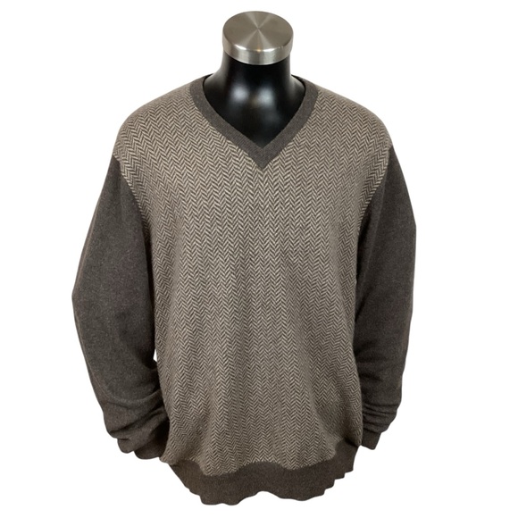 Joseph & Lyman Herringbone Cashmere V Neck Sweater Brown - Picture 11 of 11
